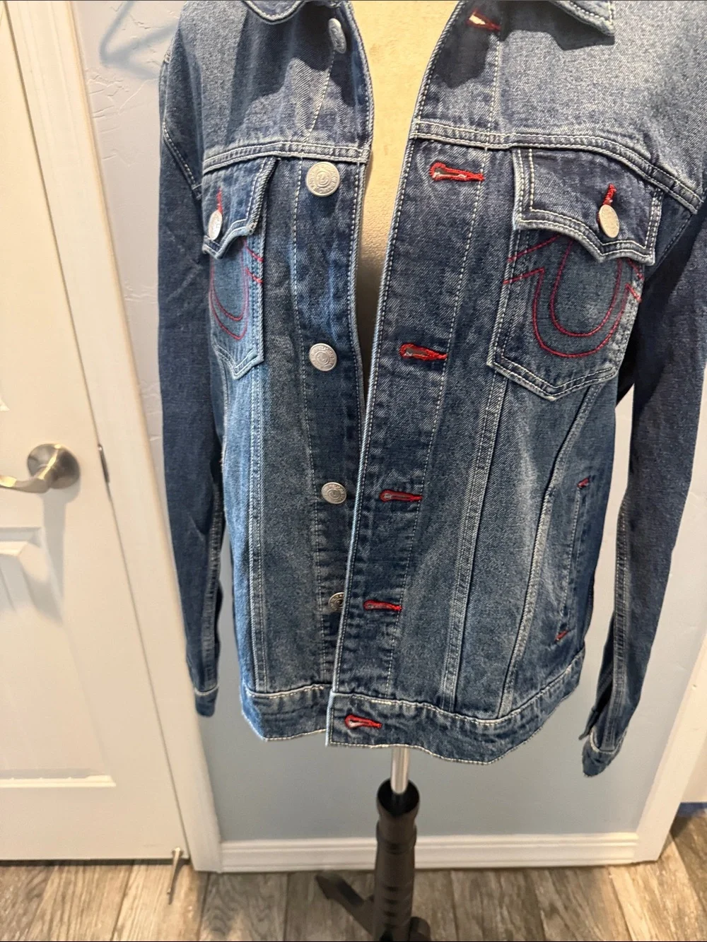 True Religion Blue Denim Jacket with Red Contrast Stitching